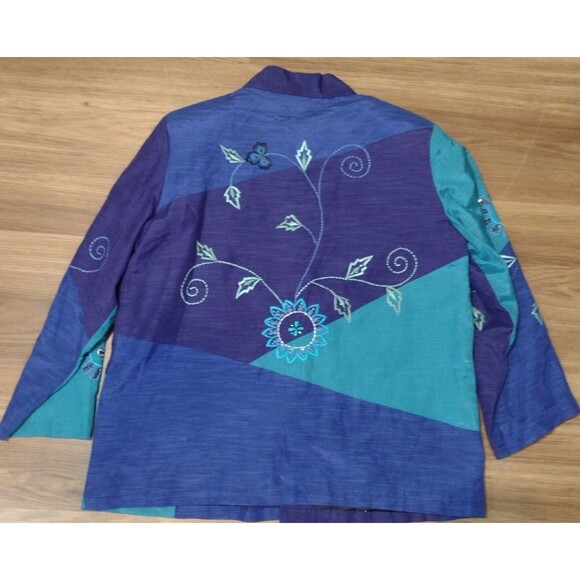 Draper's and Damon's Women's beaded sequin jacket Medium Blue Cotton Lightweight - Picture 9 of 16